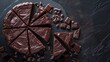 © Matcha_09 - Sliced chocolate tort on dark background, overhead view