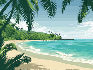 Wall Mural - Azure sky, fluid water, palm trees on tropical beach