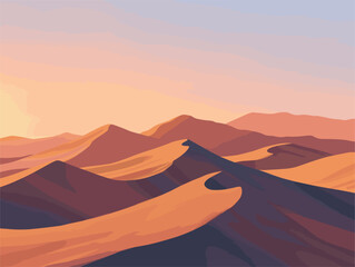 Wall Mural - Sunset over desert Erg with mountains in the background