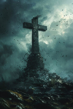 Fates intertwined around a cross of destiny where ancient prophecies and unwavering faith determine the course of lives