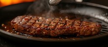 Cooking pan seared ribeye steak
