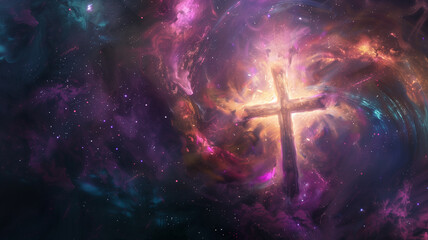 a colorful image of a cross in a galaxy