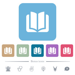 Sticker - Open book solid flat icons on color rounded square backgrounds