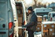 Delivery man loading van on parking lot