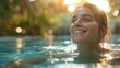 young woman enjoys a natural thermal waters bath 
