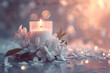 white candle with flower