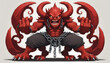 illustration of a devil or illustration of a devil with horns or illustration of a red and black devil or chained devil or devil with chained or demon with chained