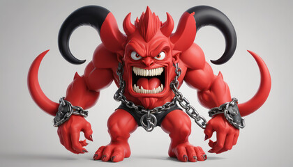 Wall Mural - illustration of a devil or illustration of a devil with horns or illustration of a red and black devil or chained devil or devil with chained or demon with chained