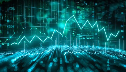 Poster - digital graph of rapid investment growth, Skyrocketing Stocks Dynamic graph showing stocks soaring upwards.