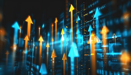 Poster - investment growth concept with arrow pointing upwards. stock market, bitcoin, property.