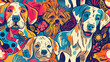 colorful seamless doodle dogs colorful background 