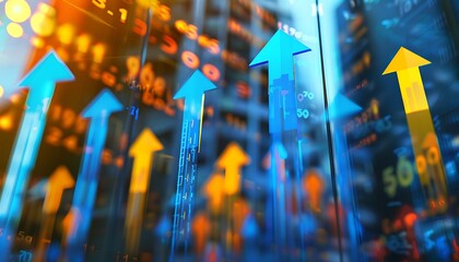 Poster - investment growth concept with arrow pointing upwards. stock market, bitcoin, property.