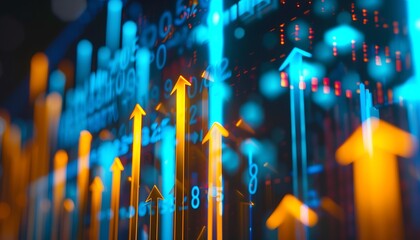Poster - investment growth concept with arrow pointing upwards. stock market, bitcoin, property.