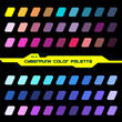 Cyberpunk color palette, futuristic combinations of colors and shades. Aesthetic Retro 80s and 90s color palette schemes.