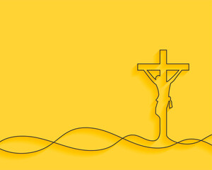 Poster - line art jesus christ crucifixion yellow background with text space