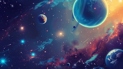 Canvas Print - Outer Space Cartoon Background 