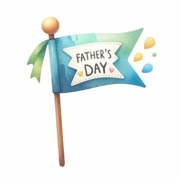 Father's Day banners and flags. watercolor illustration, Perfect for nursery art, Happy Father's Day card, poster, white background.