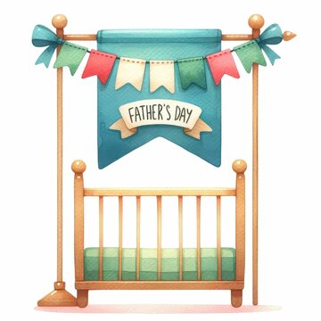 Father's Day banners and flags. watercolor illustration, Perfect for nursery art, Happy Father's Day card, poster, white background.