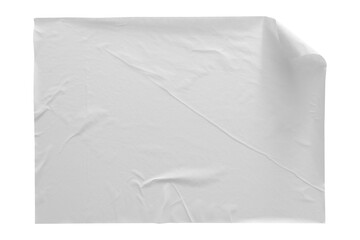 crumpled white paper texture , wrinkled poster template ,blank glued creased paper sheet mockup. whi