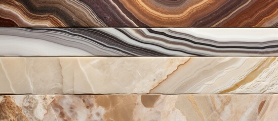 Poster - This close-up view showcases a variety of marble tiles with different colors, highlighting the natural patterns and textures that make each tile unique. The intricate details and vibrant colors create