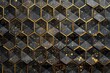 An image that simplifies the hexagonal pattern to its essence, with sparse, perfectly arranged hexagons on a black metal surface. 