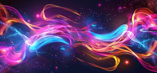 Abstract colorful light swirls and bokeh background.