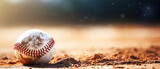 Fototapeta Sport - A baseball ball is up on a dirt in a stadium field created with Generative AI Technology