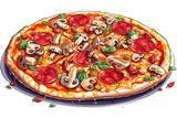 Fototapeta Natura - illustration of a whole pizza isolated on png background. generative ai.