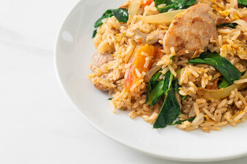 Canvas Print - Fried rice with pork on plate