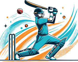 Young cartoon characters energetic player hit the ball at cricket tournament vector illustration generated by Ai