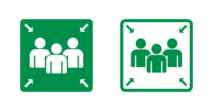 Assembly Point Line Icon Set. Safety Gather symbol in black and blue color.
