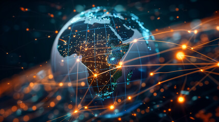 Digital world globe centered on Africa, concept of global networ