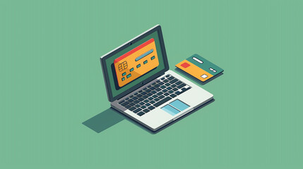 laptop with credit card isolated icon design, vector illustration graphic yupiramos on teal color background professional photography