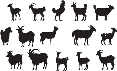 Wall Mural - Black silhouettes of farm animals on white background