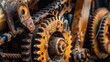 Massive mechanical gears and pulleys operate the crane moving with precision and strength to lift and move heavy loads.