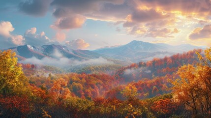 Wall Mural - panorama of Blue Ridge Mountains with fall foliage 8k