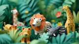 Fototapeta Pokój dzieciecy - Paper craft of zoo animals and forest. generative ai