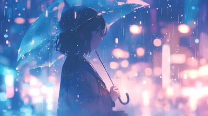 Poster - beautiful anime woman carrying an umbrella