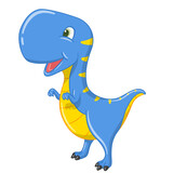 Fototapeta Dinusie - Drawing dinosaurs Tyrannosaurus rex, king of predator. Cute blue color with hand drawn isolated on white background