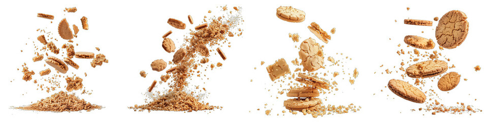 Poster - Pile cake crumbs cookie flying  Hyperrealistic Highly Detailed Isolated On Transparent Background Png File