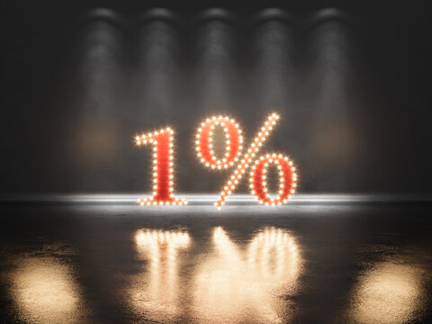3d rendering 1% in a dark place and lights