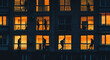 urban concept people silhouettes in windows lights city building