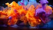 Radiant violet and sunlit orange liquids colliding with explosive force, producing a mesmerizing abstract display that ignites the senses