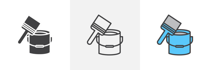 Wall Mural - Paint Bucket and Paint Brush Isolated Line Icon Style Design. Simple Vector Illustration