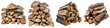 tacked firewood  Hyperrealistic Highly Detailed Isolated On Transparent Background Png File