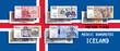 © GAlexS - Vector set of pixel mosaic banknotes of Iceland. Collection of notes in denominations of 500, 1000, 2000, 5000 and 10000 krone. Play money or flyers.