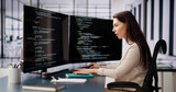 Fototapeta Panele - Programmer Woman Coding On Computer