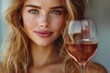beautiful young woman drinking a glass of wine