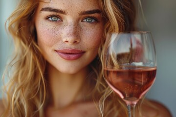 Wall Mural - beautiful young woman drinking a glass of wine