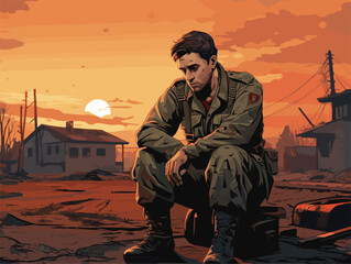 Wall Mural - A soldier returning from war faces emotional setbacks